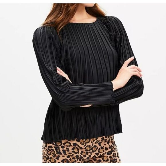 Ann Taylor LOFT Pleated Jersey Blouse Black Women’s Size XL Polyester Top - Picture 1 of 6